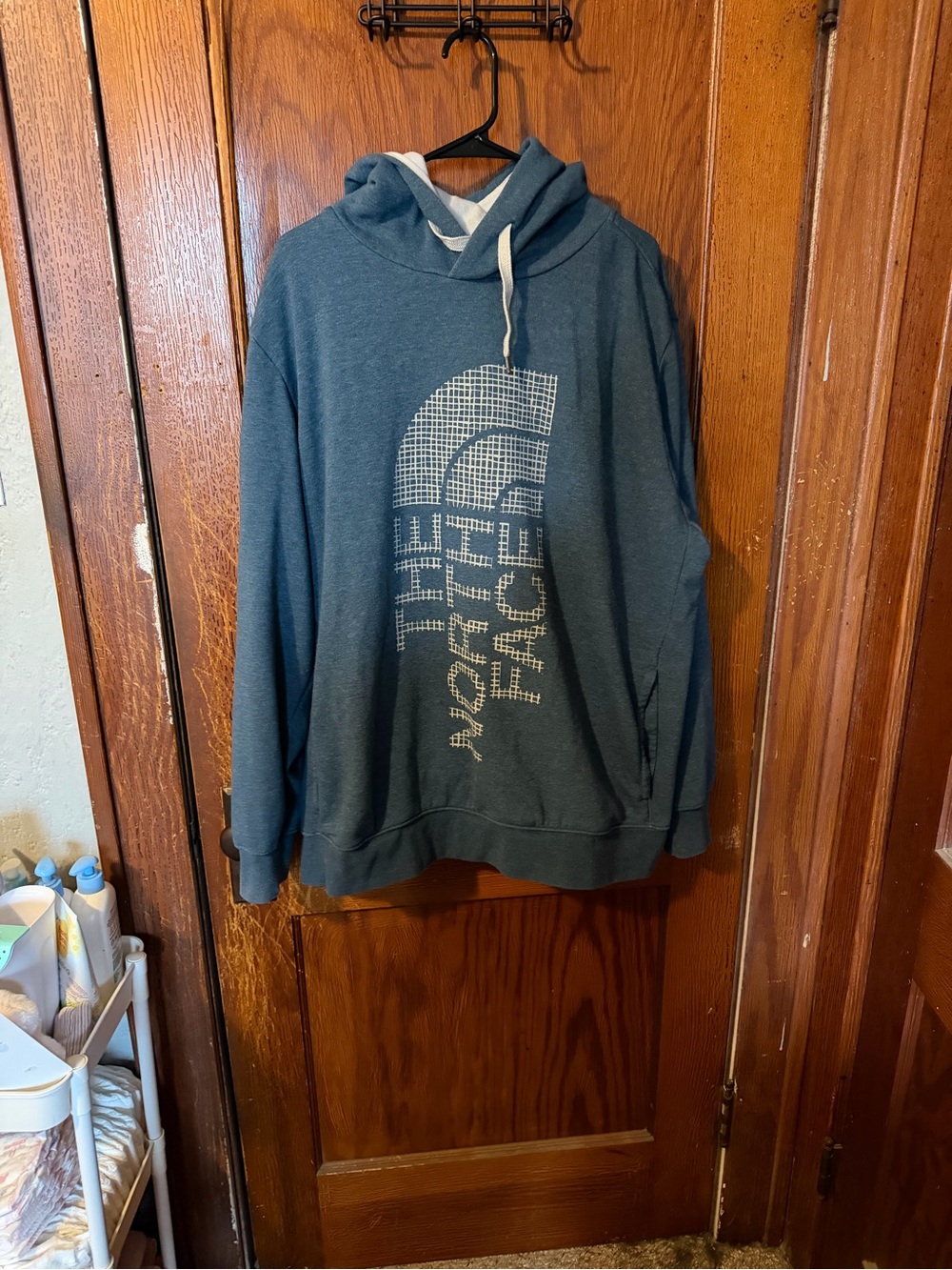 The North Face Men's Teal Crewneck Hoodie with Front Logo